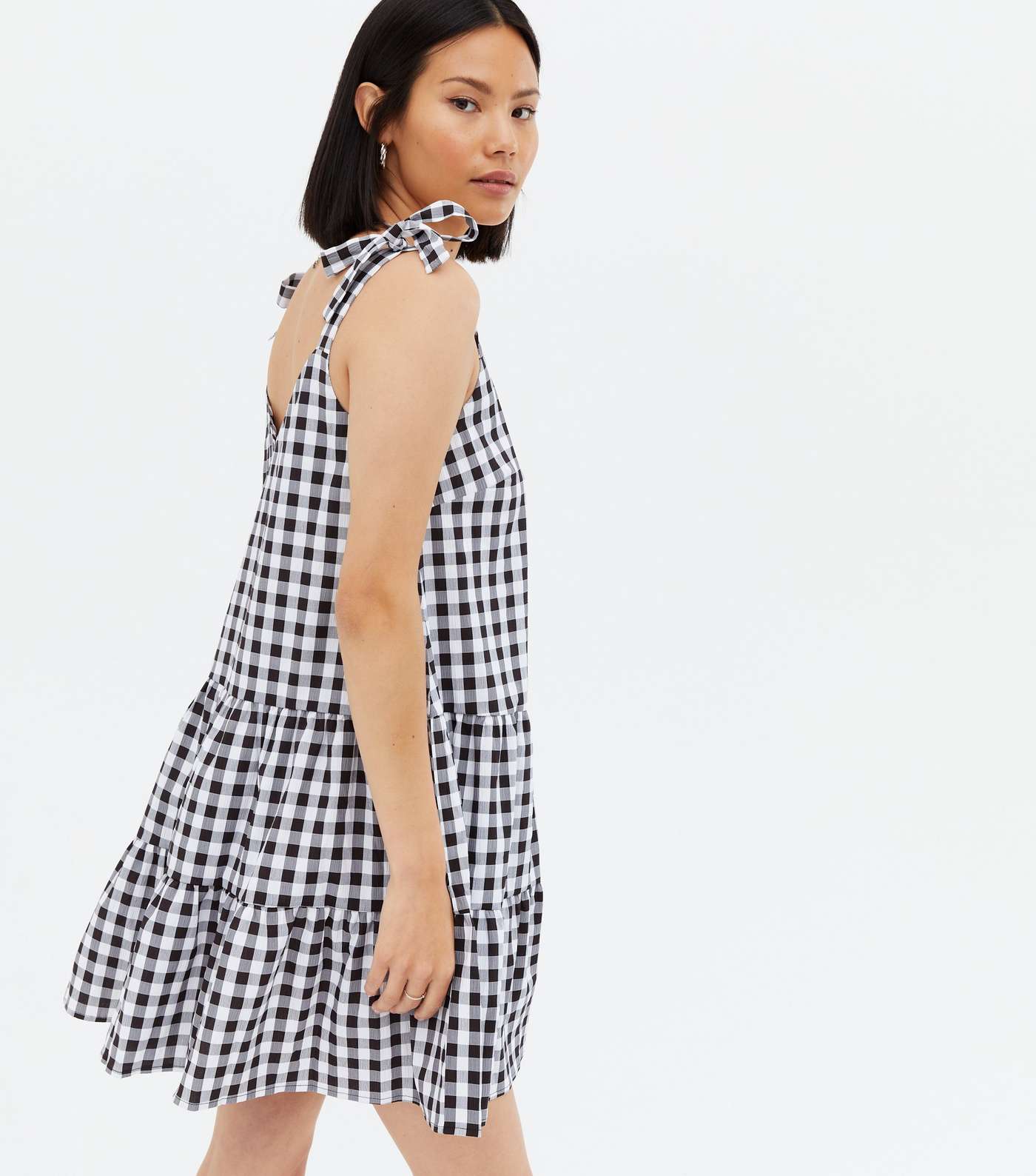 Cameo Rose Black Gingham Tie Strap Tiered Sundress Image 4