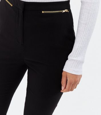 Black Zip Pocket Skinny Stretch Trousers  New Look