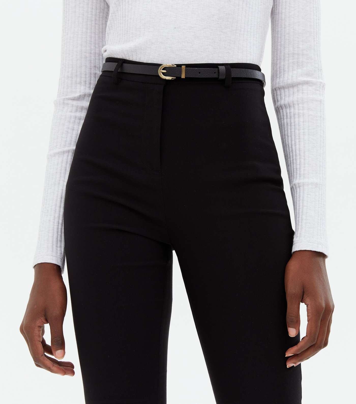 Tall Black Slim Stretch Belted Trousers Image 3