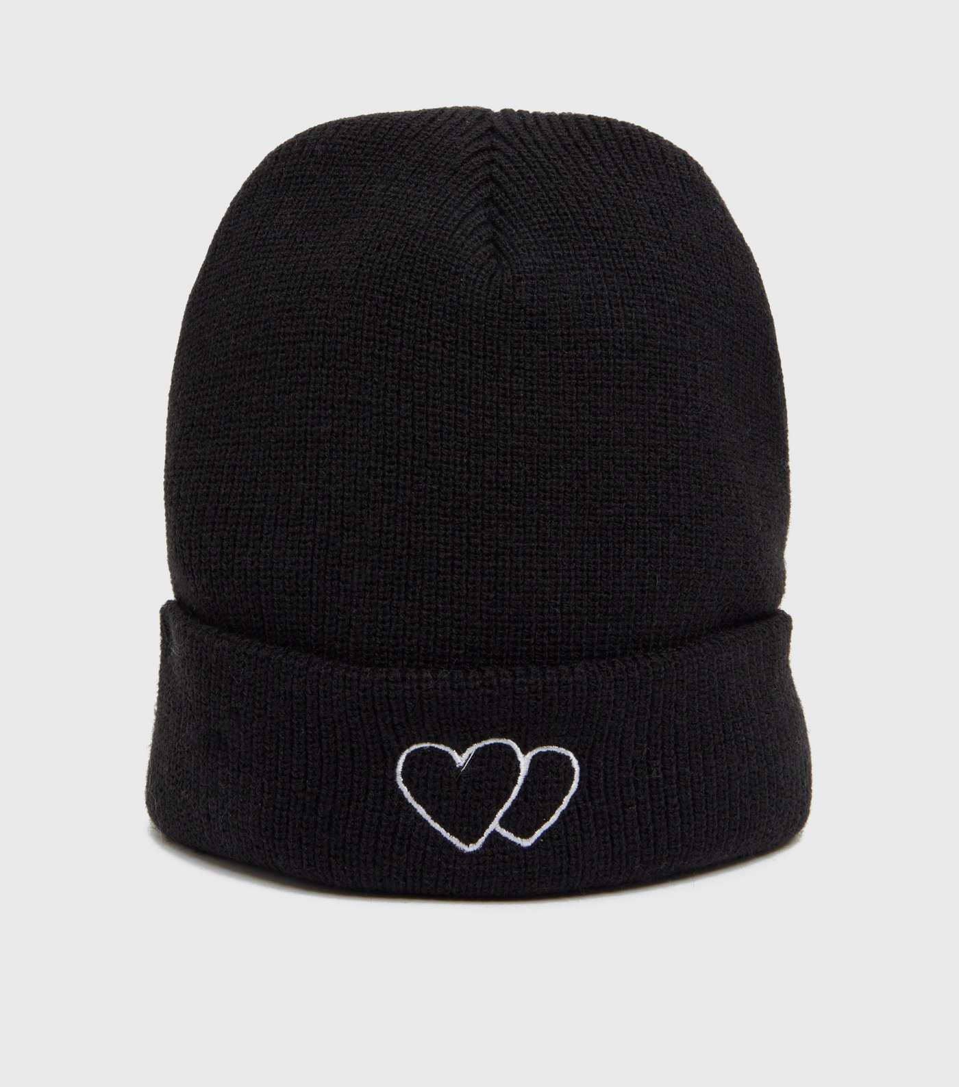Girls Black Heart Embroidered Beanie Image 2