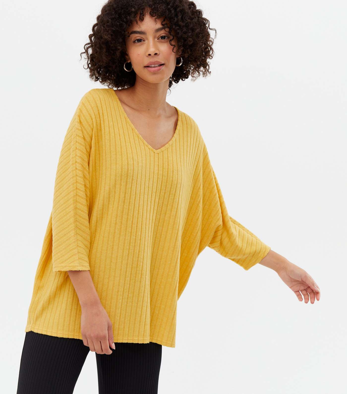 Tall Yellow Brushed Fine Knit V Neck Top
