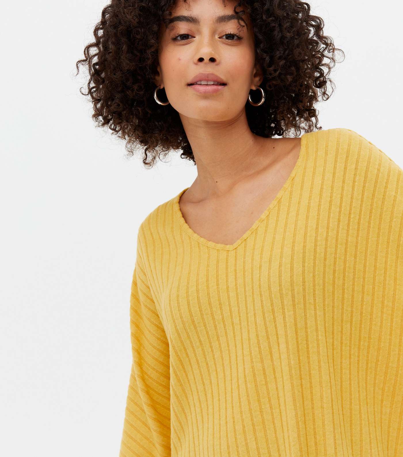 Tall Yellow Brushed Fine Knit V Neck Top Image 3