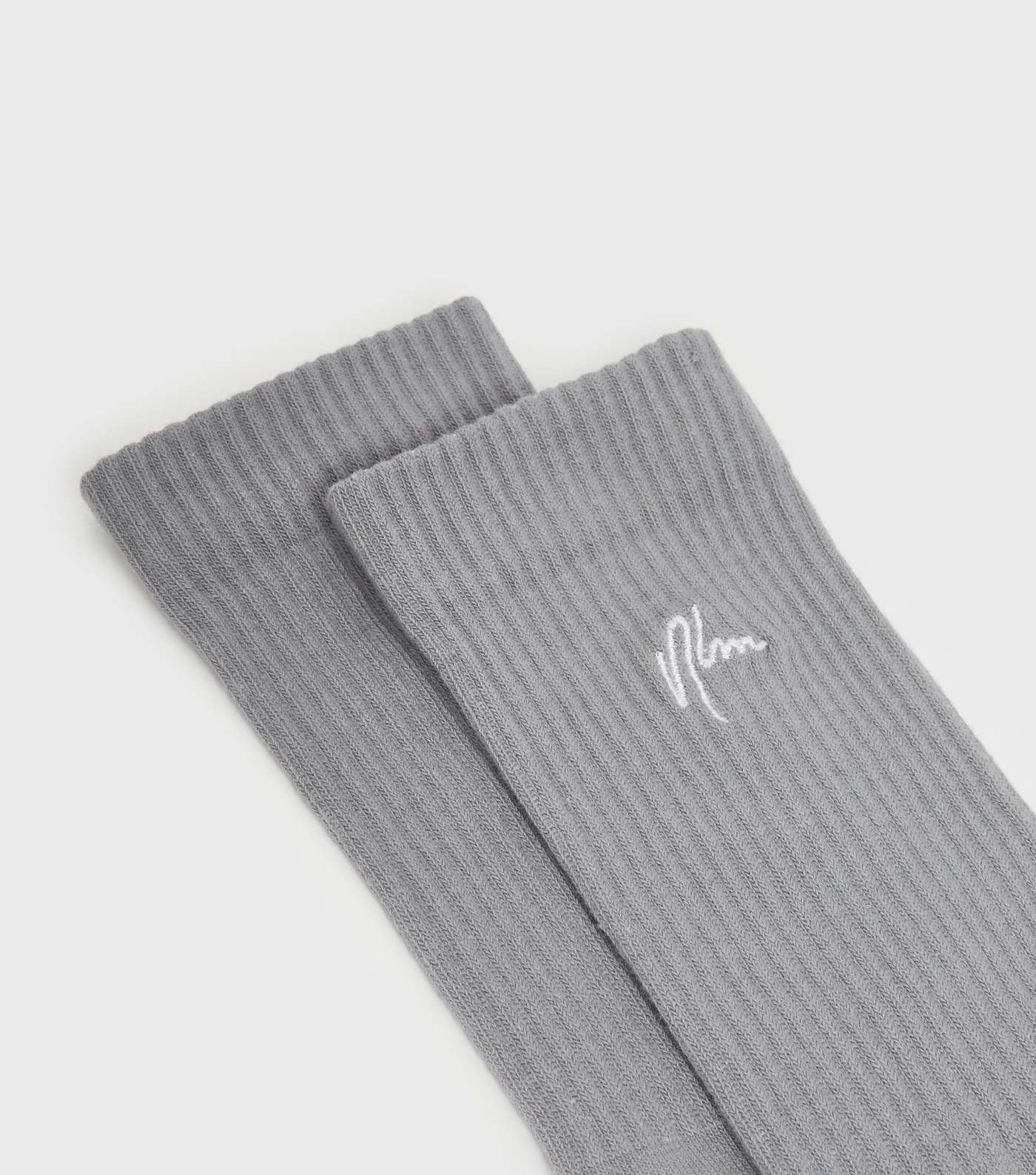 Pale Grey Ribbed NLM Embroidered Socks Image 2
