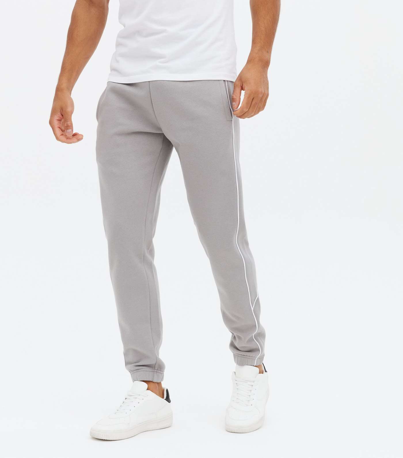 Pale Grey Piped Tie Waist Joggers Image 2