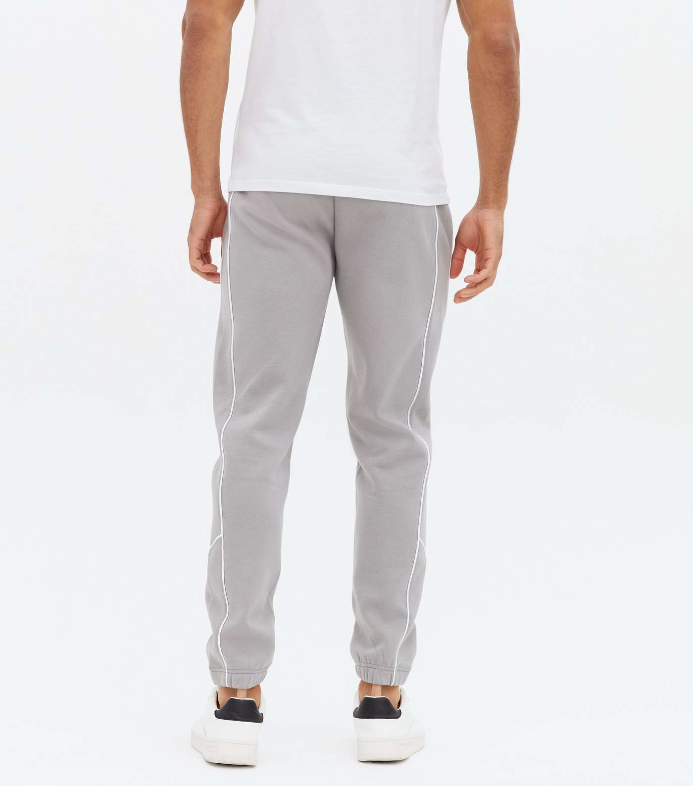 Pale Grey Piped Tie Waist Joggers Image 4
