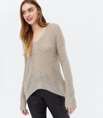 stone v neck jumper