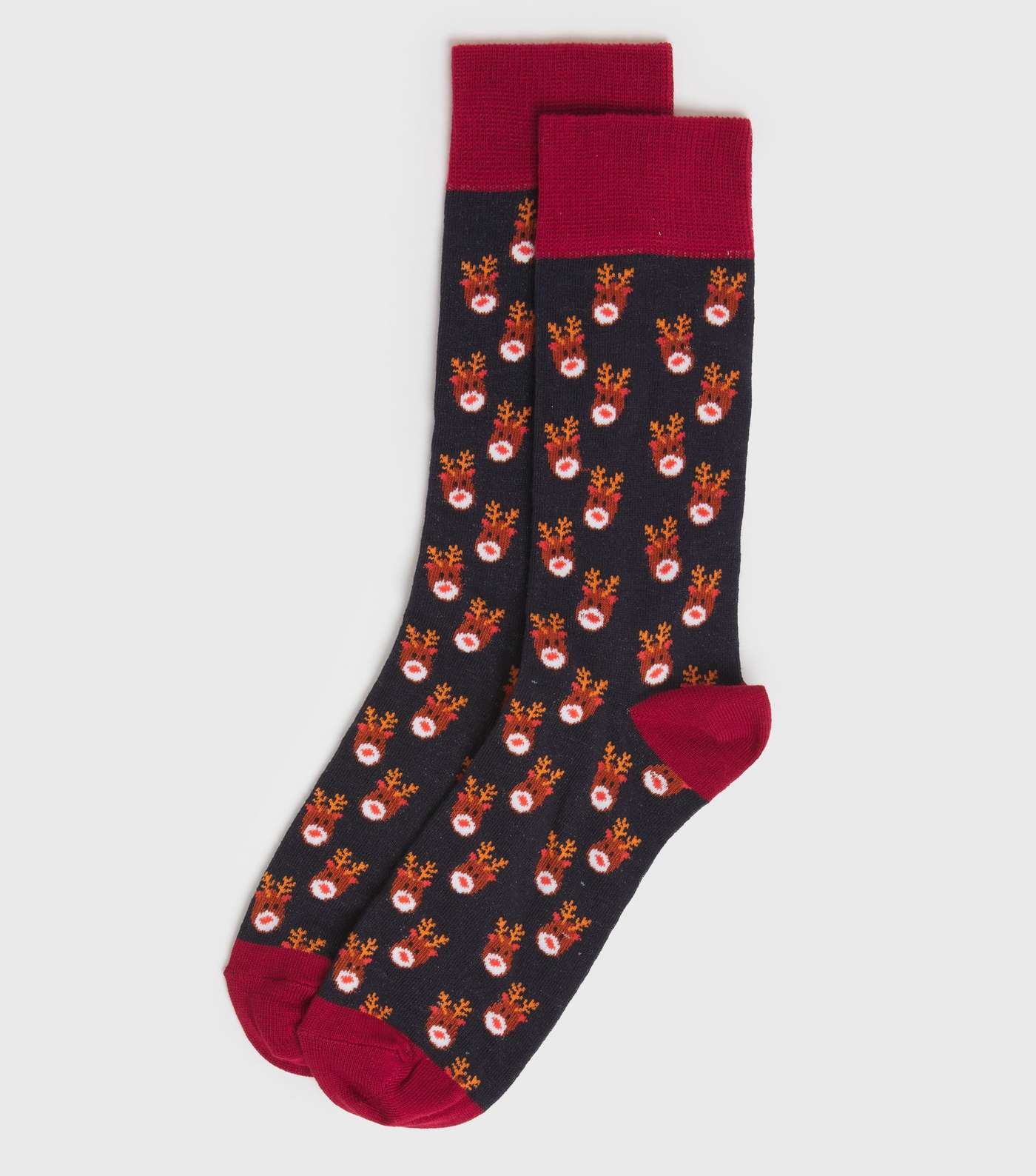 Navy Christmas Reindeer Socks