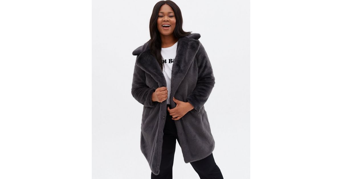 Curves Dark Grey Faux Fur Coat New Look 