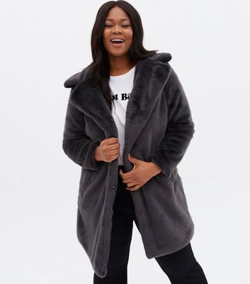 New look grey hot sale faux fur coat