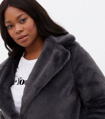 Fake fur coat grey best sale