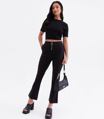 Petite Black Zip Flared Trousers | New Look