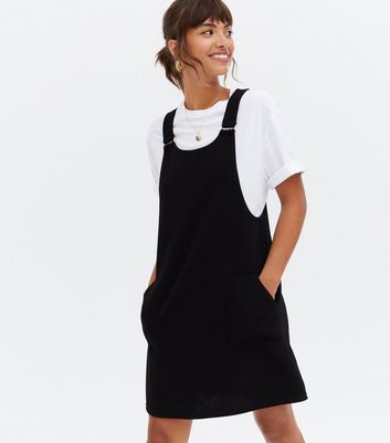 new look black dungaree dress