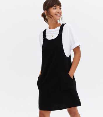 Black Crepe Pocket Front Pinafore Dress