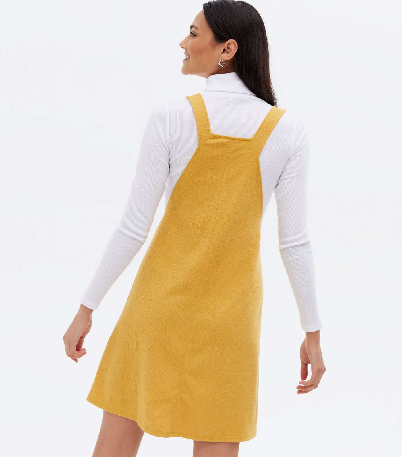 Mustard Crepe Pocket Front Pinafore Dress Image 4