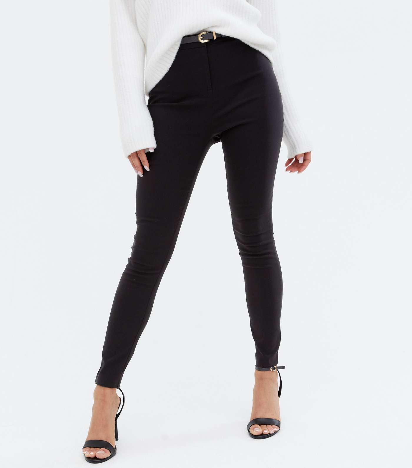 Petite Black Belted Slim Trousers Image 2