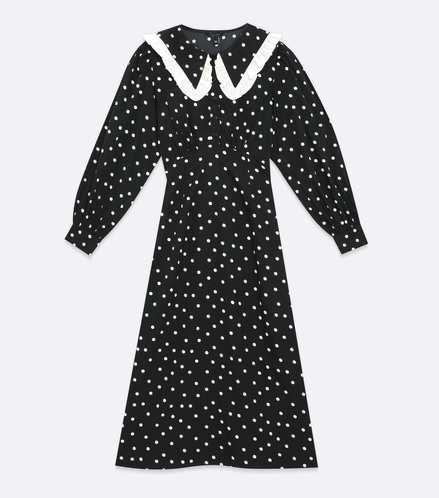 Black Spot Frill Collar Long Sleeve Midi Dress Image 5