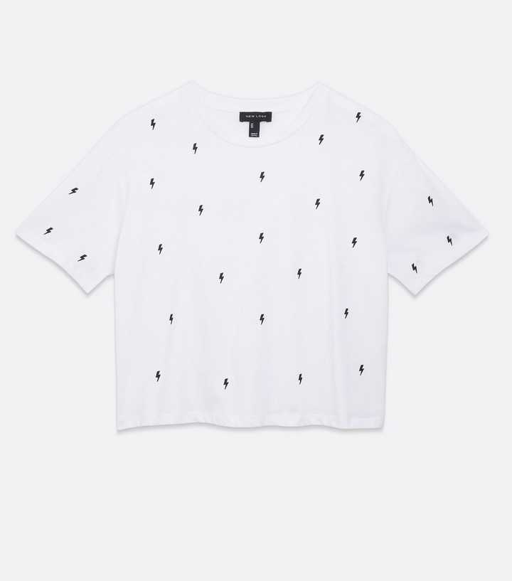 White Lightning Bolt Embroidered Boxy T-Shirt | New Look