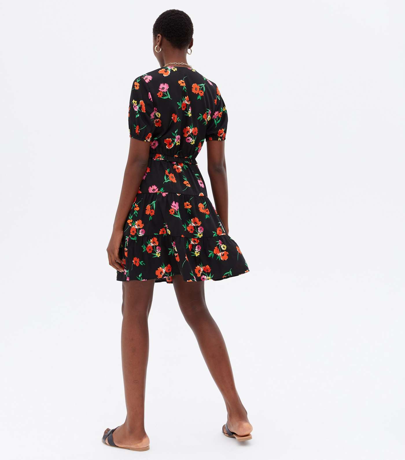Tall Black Floral Crepe Mini Wrap Dress Image 4
