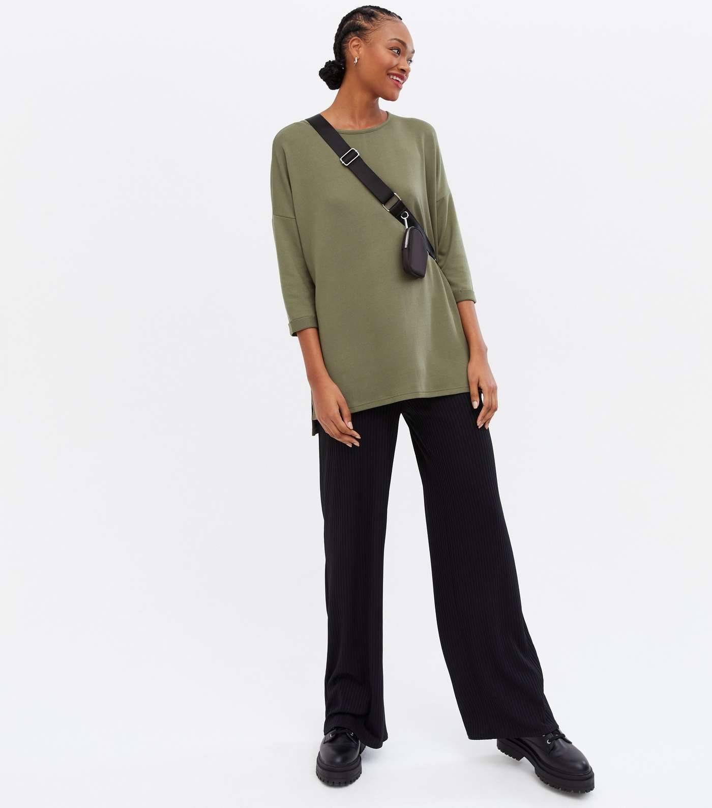 Tall 2 Pack Khaki and Black Fine Knit 3/4 Sleeve Long Tops Image 2