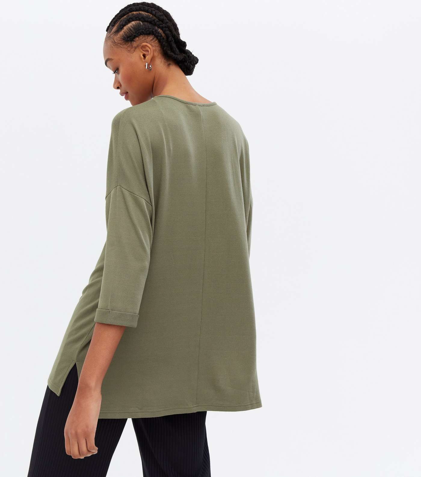 Tall 2 Pack Khaki and Black Fine Knit 3/4 Sleeve Long Tops Image 4