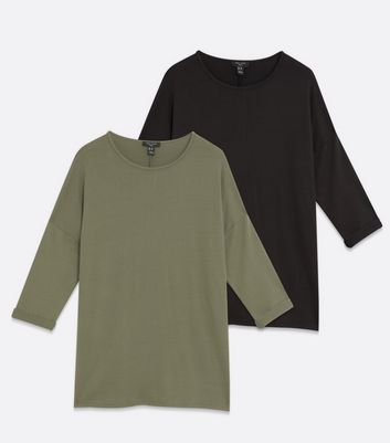 Click to view product details and reviews for Tall 2 Pack Khaki And Black Fine Knit 3 4 Sleeve Long Tops New Look.