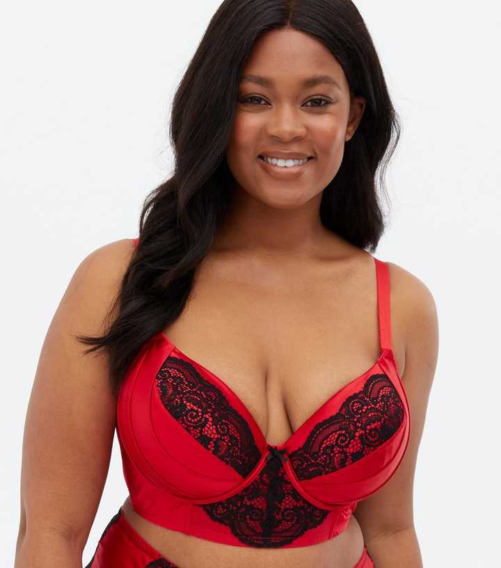 Red Satin Lace Push Up Bra