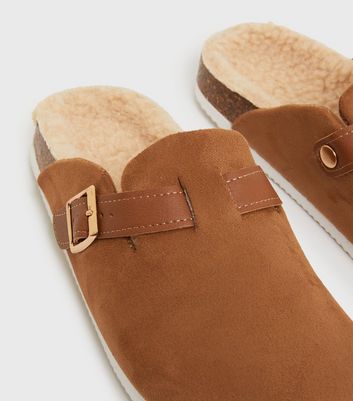 Click to view product details and reviews for Tan Buckle Strap Slippers New Look Vegan.