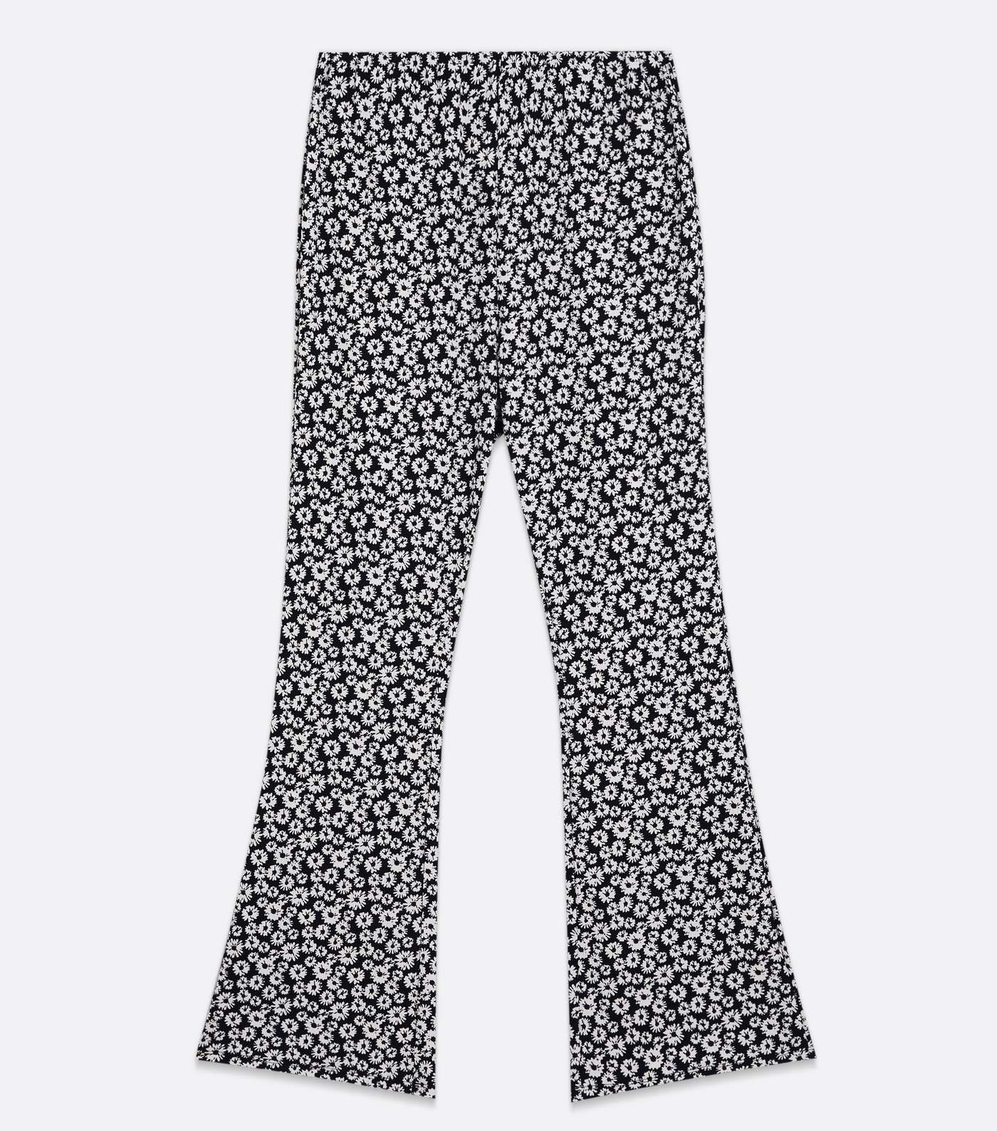 Curves Black Ditsy Floral Flared Trousers Image 5