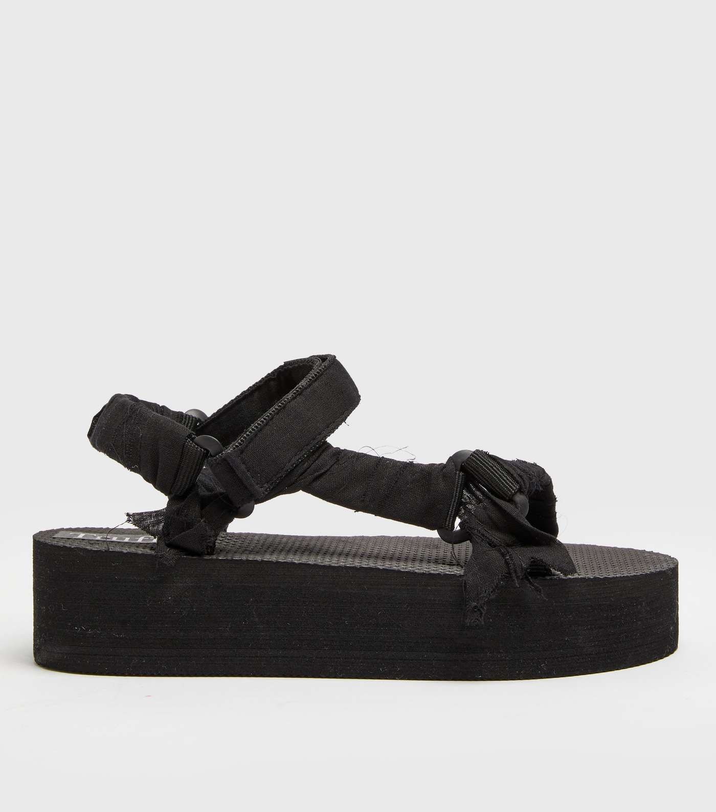 Truffle Collection Black Ruched Strap Flatform Sandals