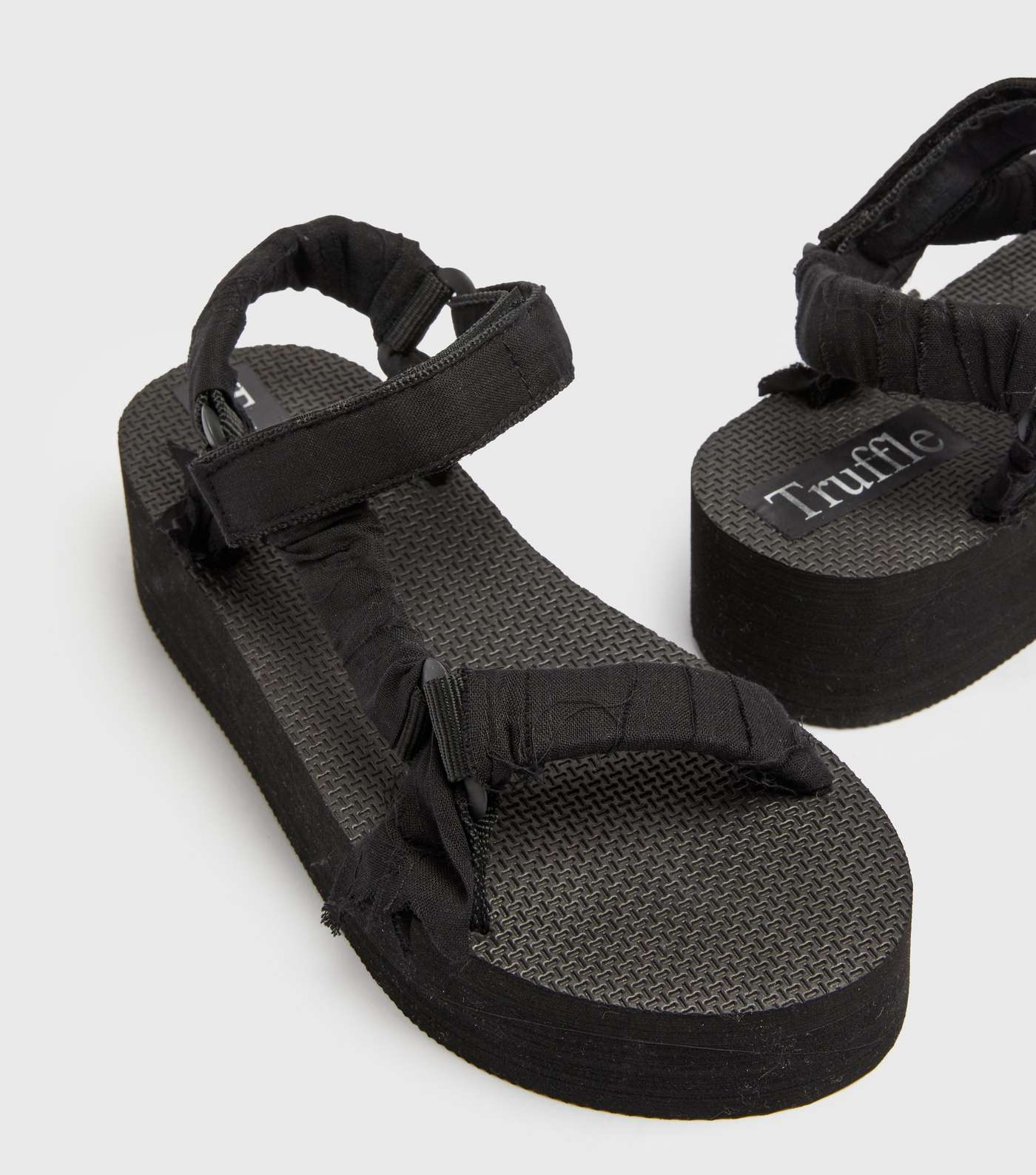 Truffle Collection Black Ruched Strap Flatform Sandals Image 3