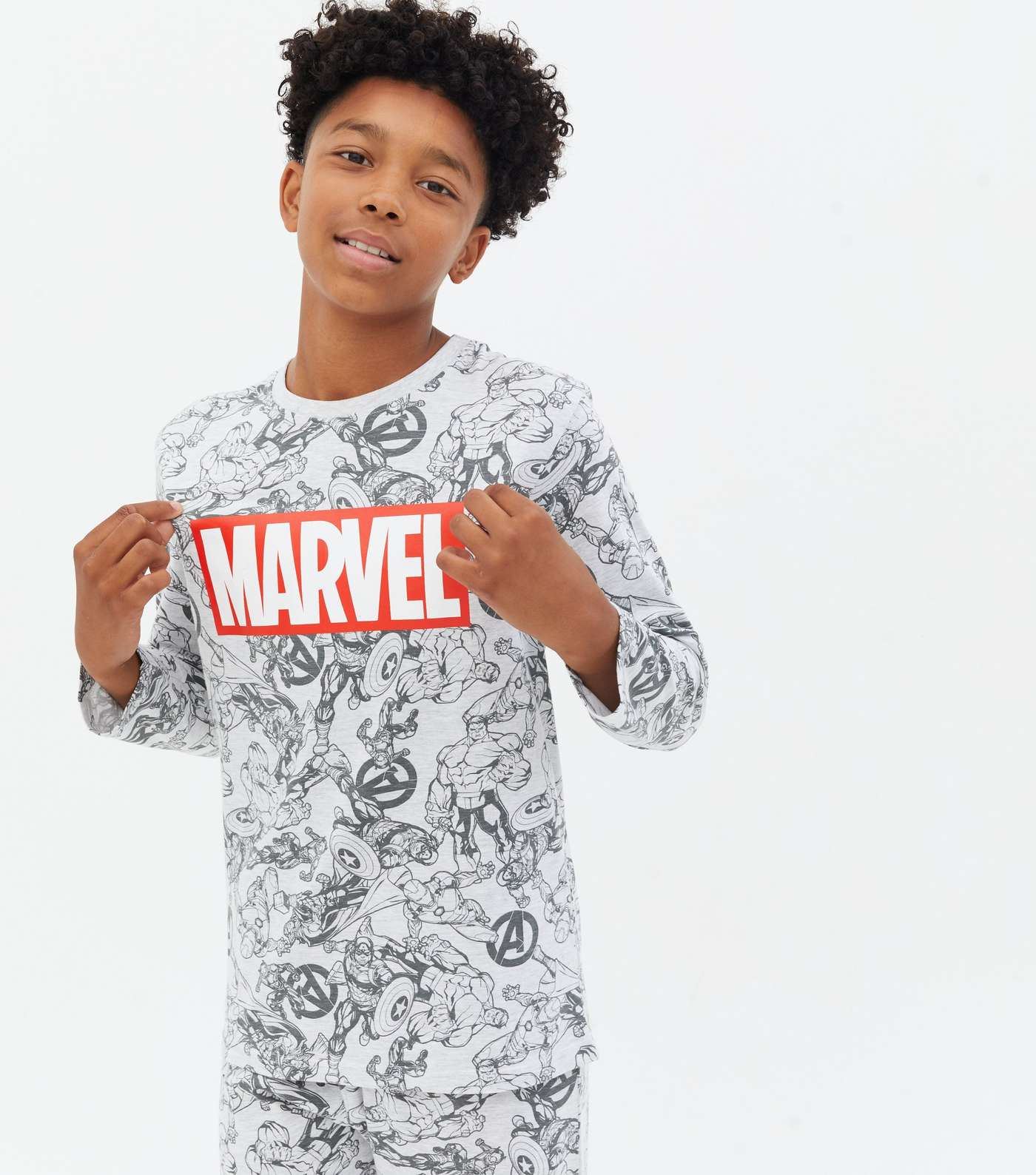 Boys Grey Marl Jogger Pyjama Set with Marvel Logo Image 2
