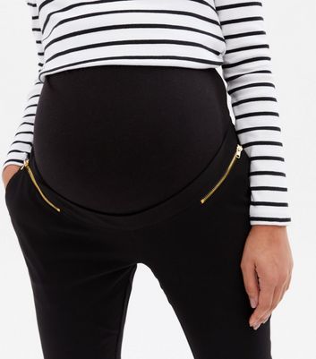 Maternity Black Zip Over Bump Slim Long Trousers New Look