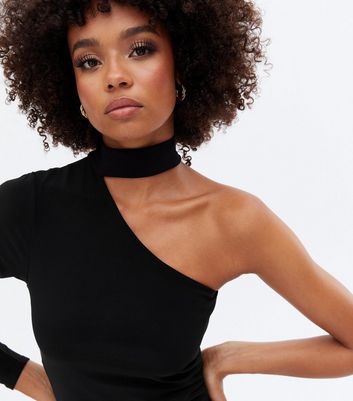 Black One Shoulder High Neck Top | New Look