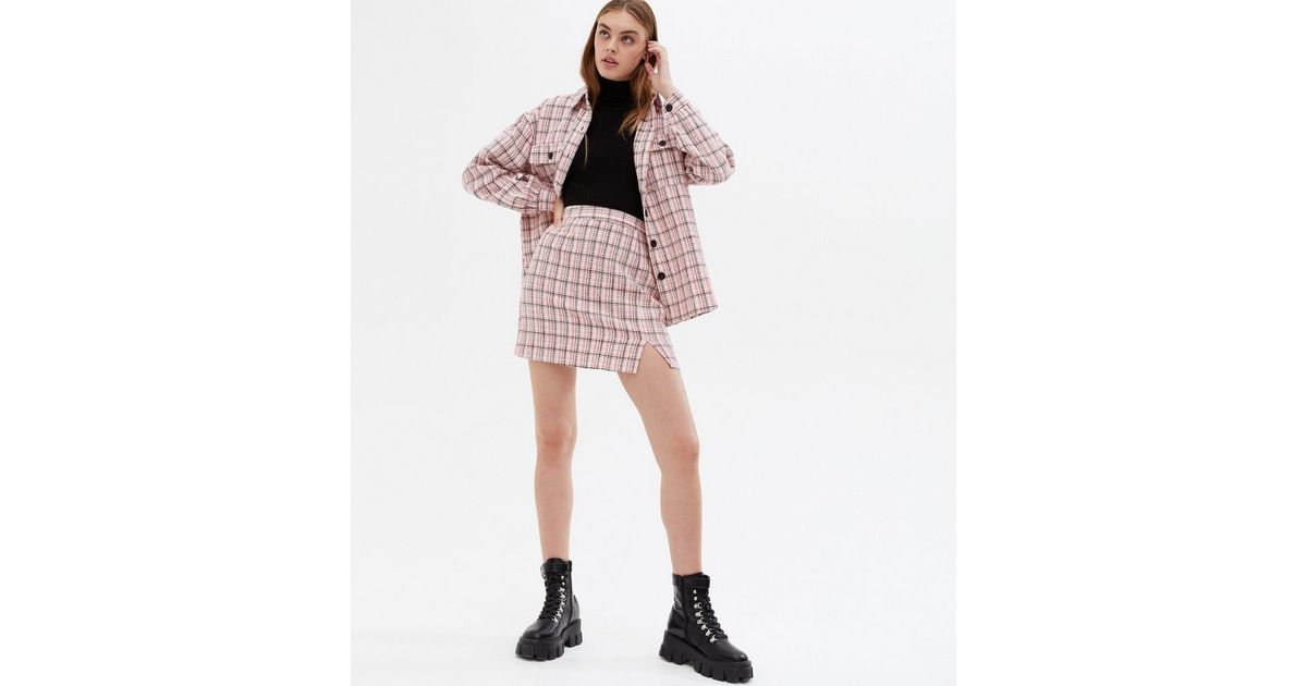 Wednesday's Girl Pink Check Tweed Mini Skirt | New Look