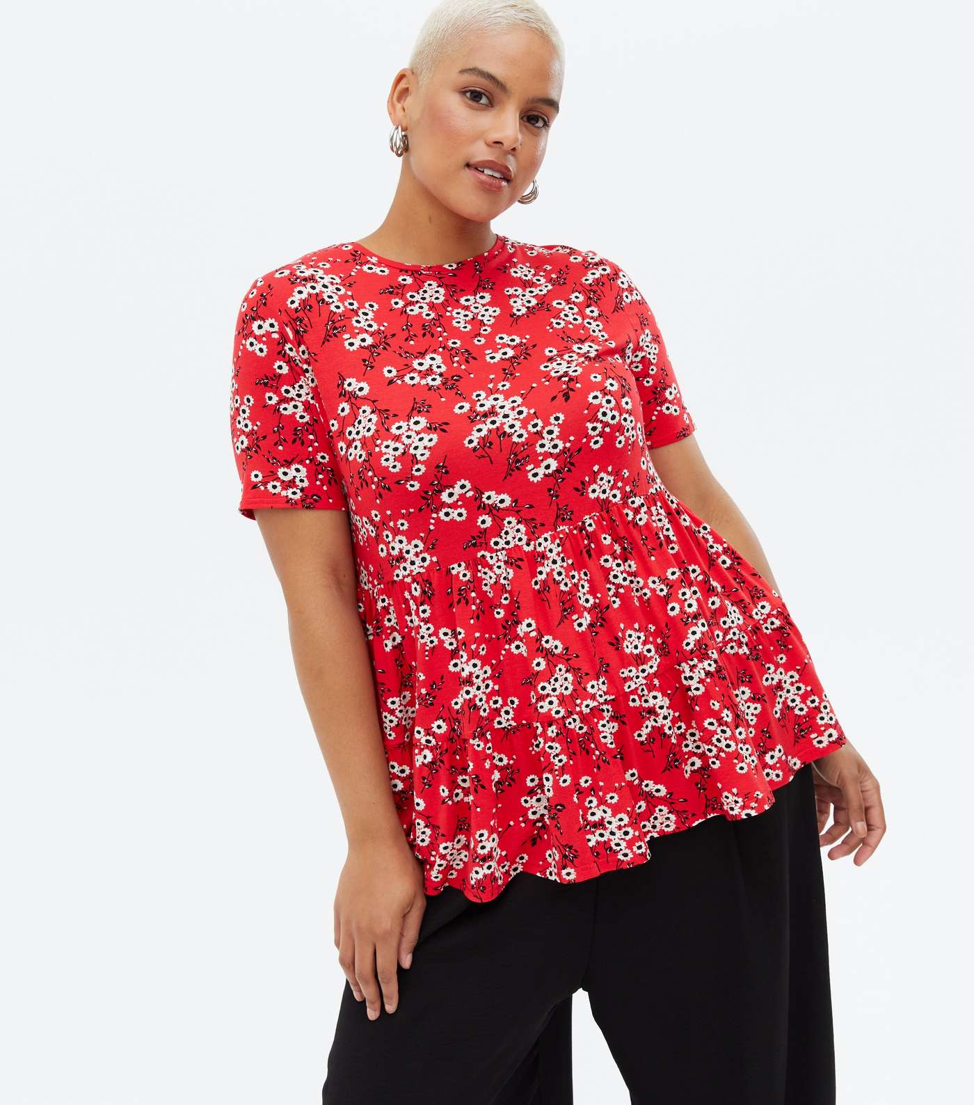 Curves Red Floral Tiered Peplum T-Shirt