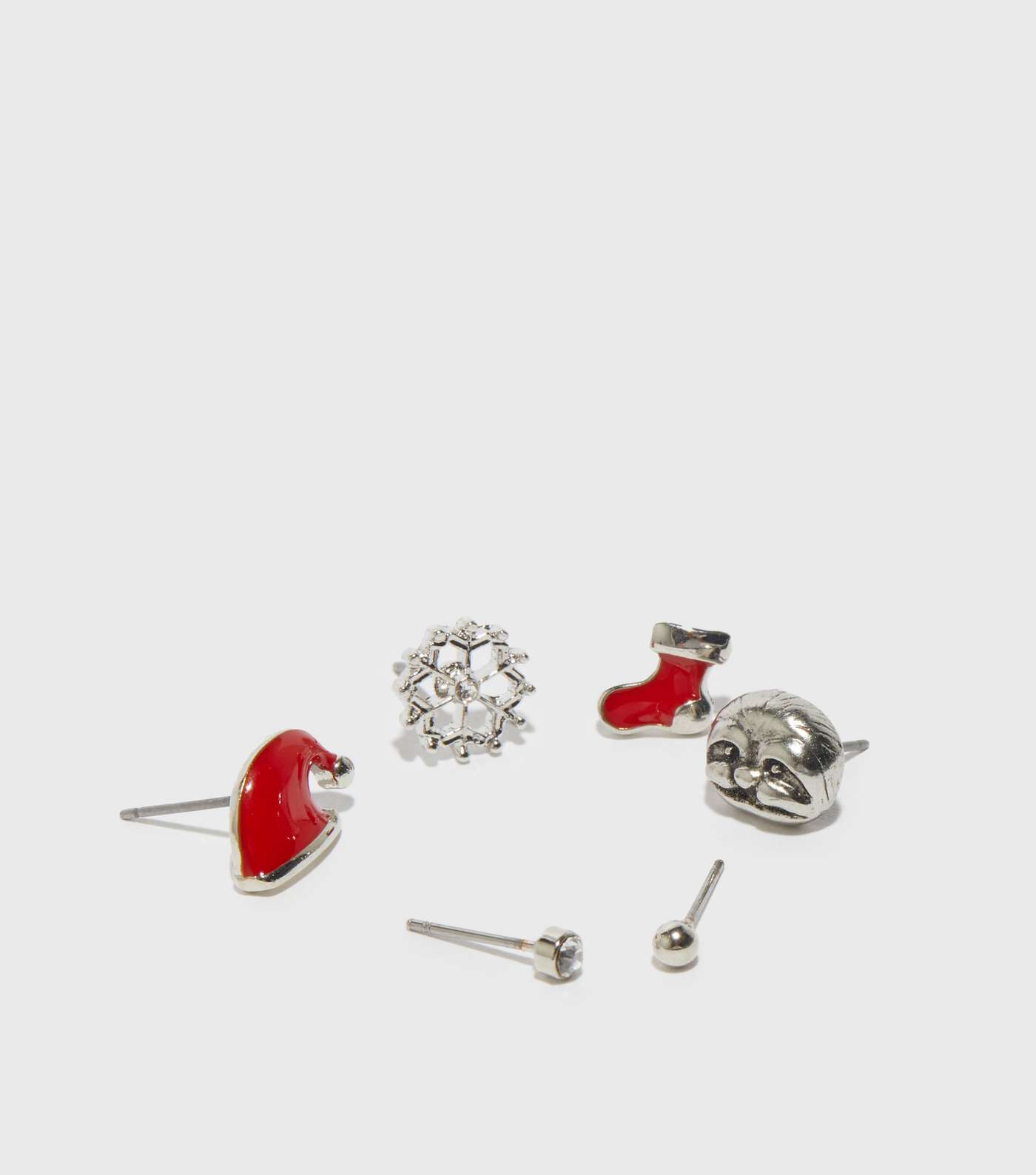 Girls 6 Pack Silver and Red Christmas Sloth Stud Earrings Image 2