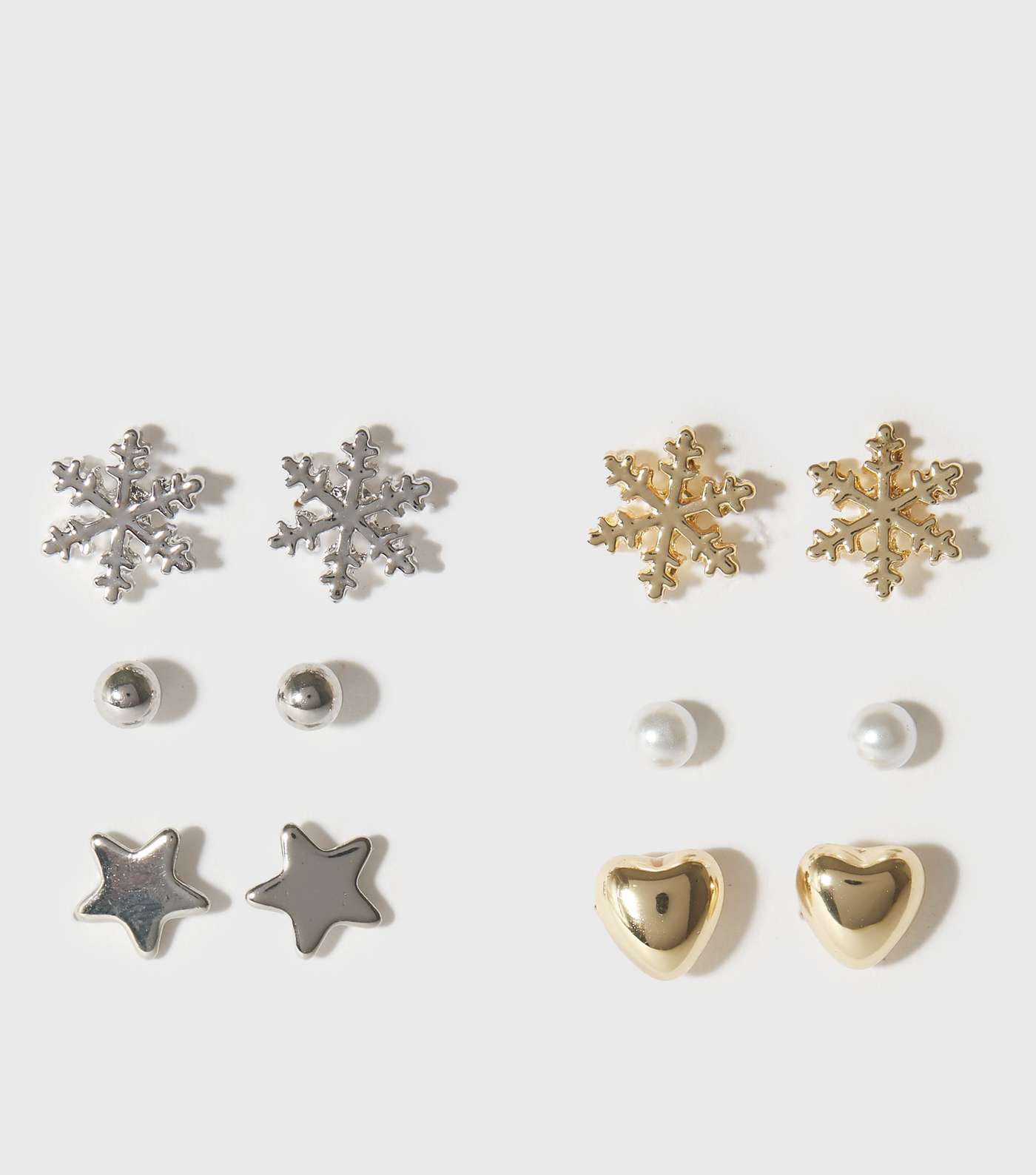 Girls 6 Pack Gold and Silver Christmas Stud Earrings Image 3