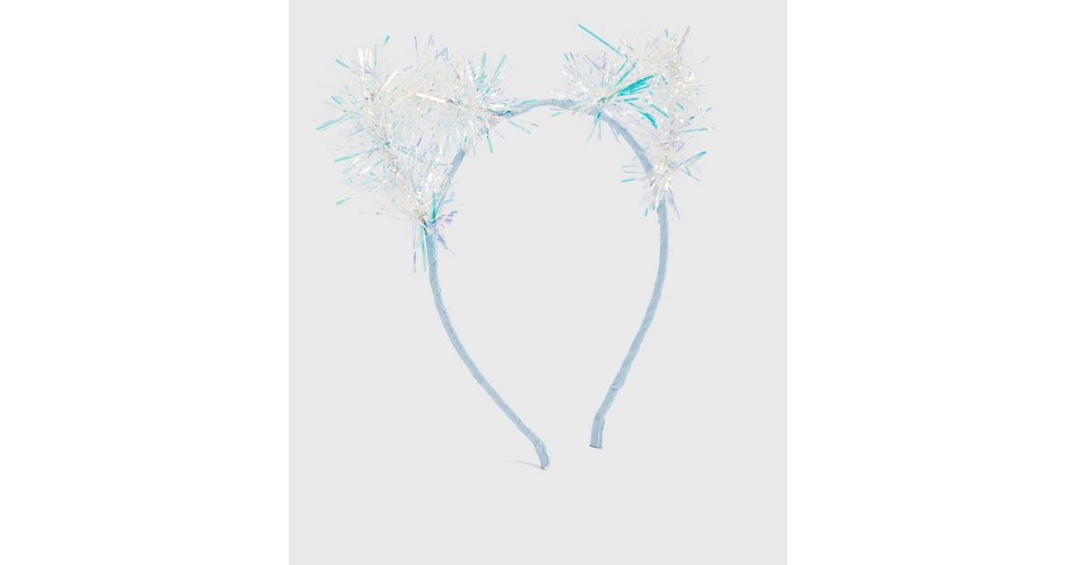 Girls Pale Blue Tinsel Cat Ear Headband New Look