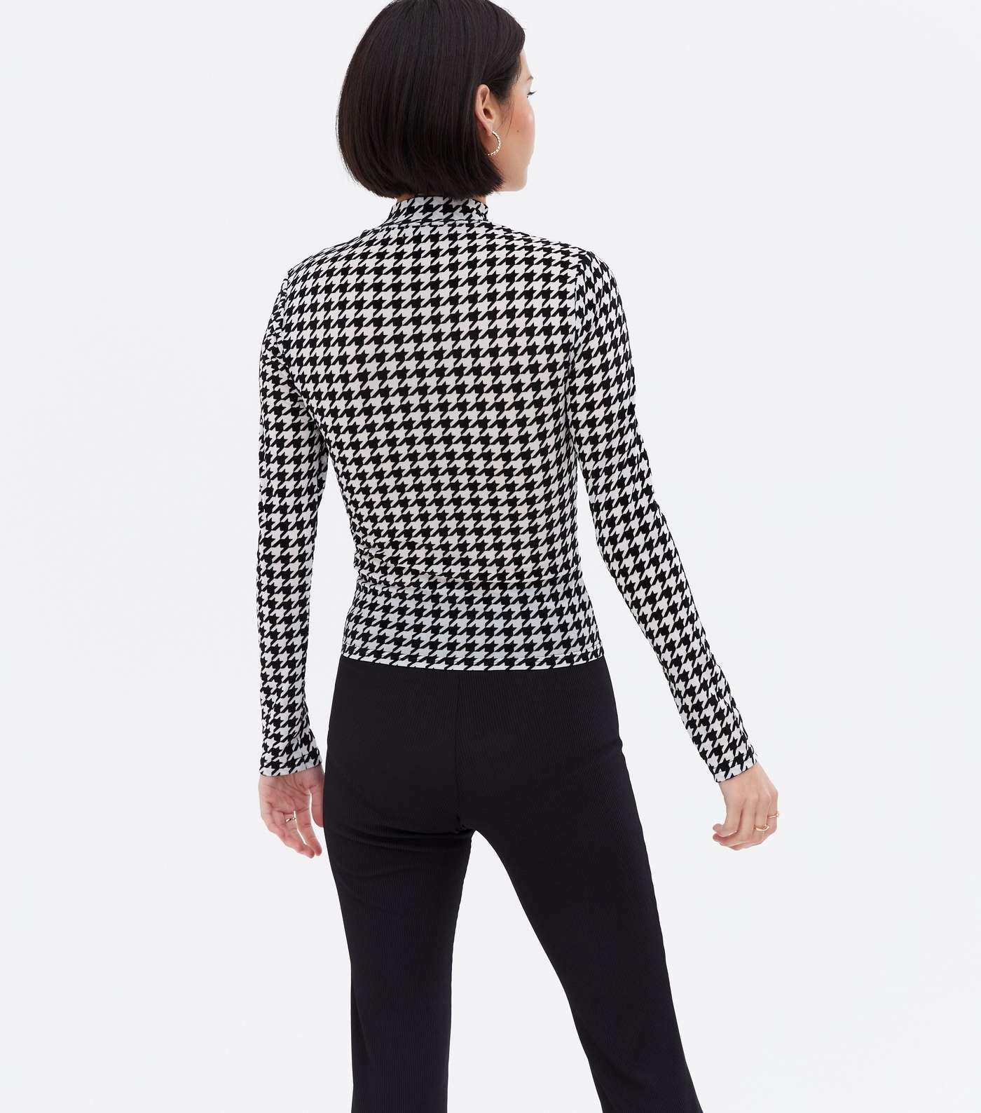 White Flocked Dogtooth Mesh High Neck Top Image 4