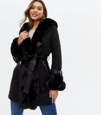 Hooded fur deals coat black