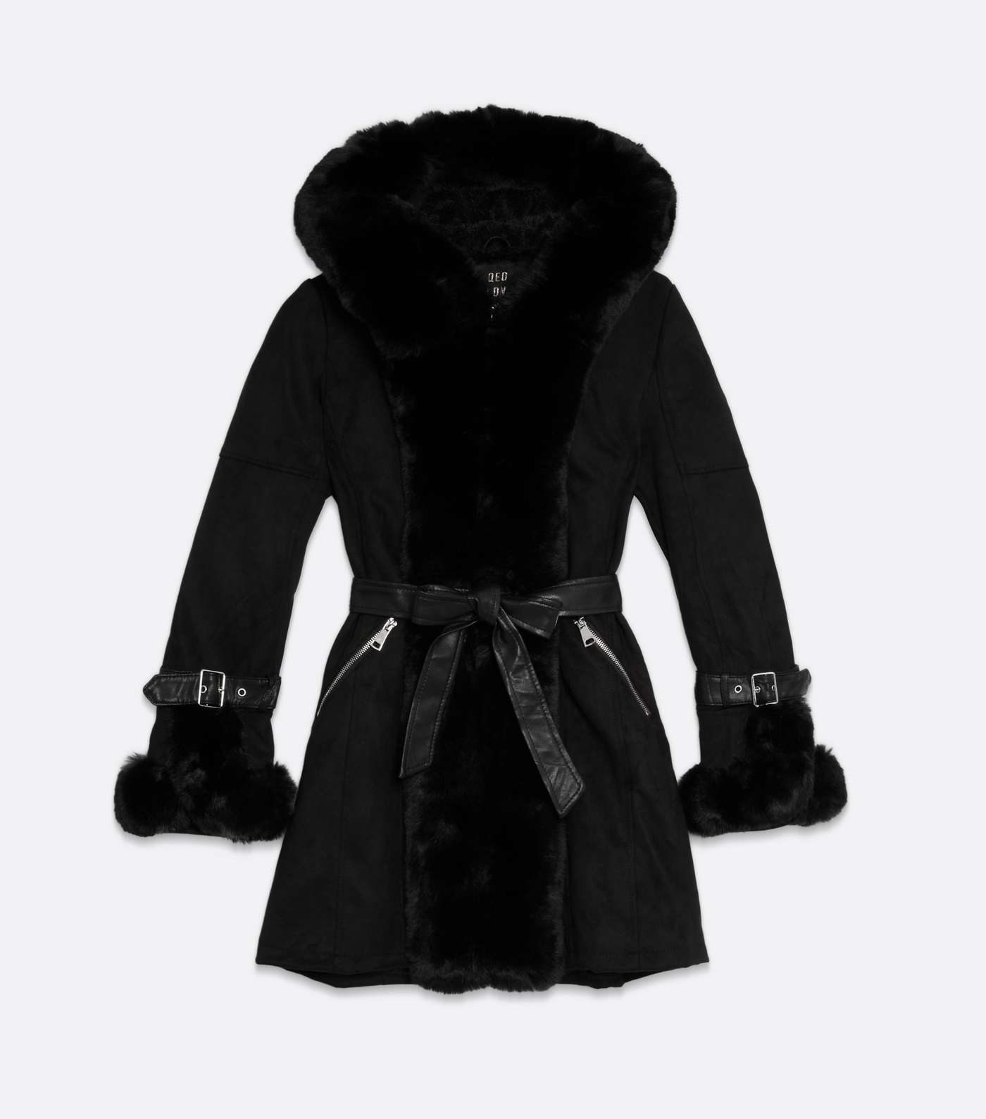 Blue Vanilla Black Faux Fur Suedette Hooded Coat Image 5