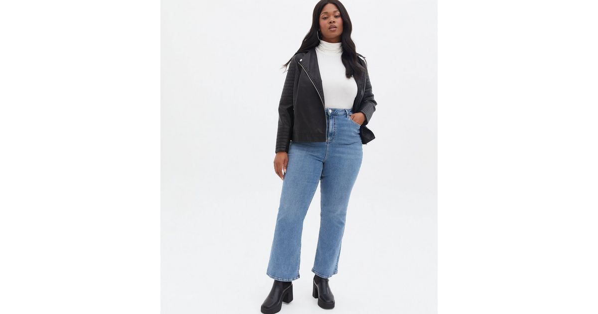 Curves Bright Blue High Waist Flared Brooke Jeans | New Look