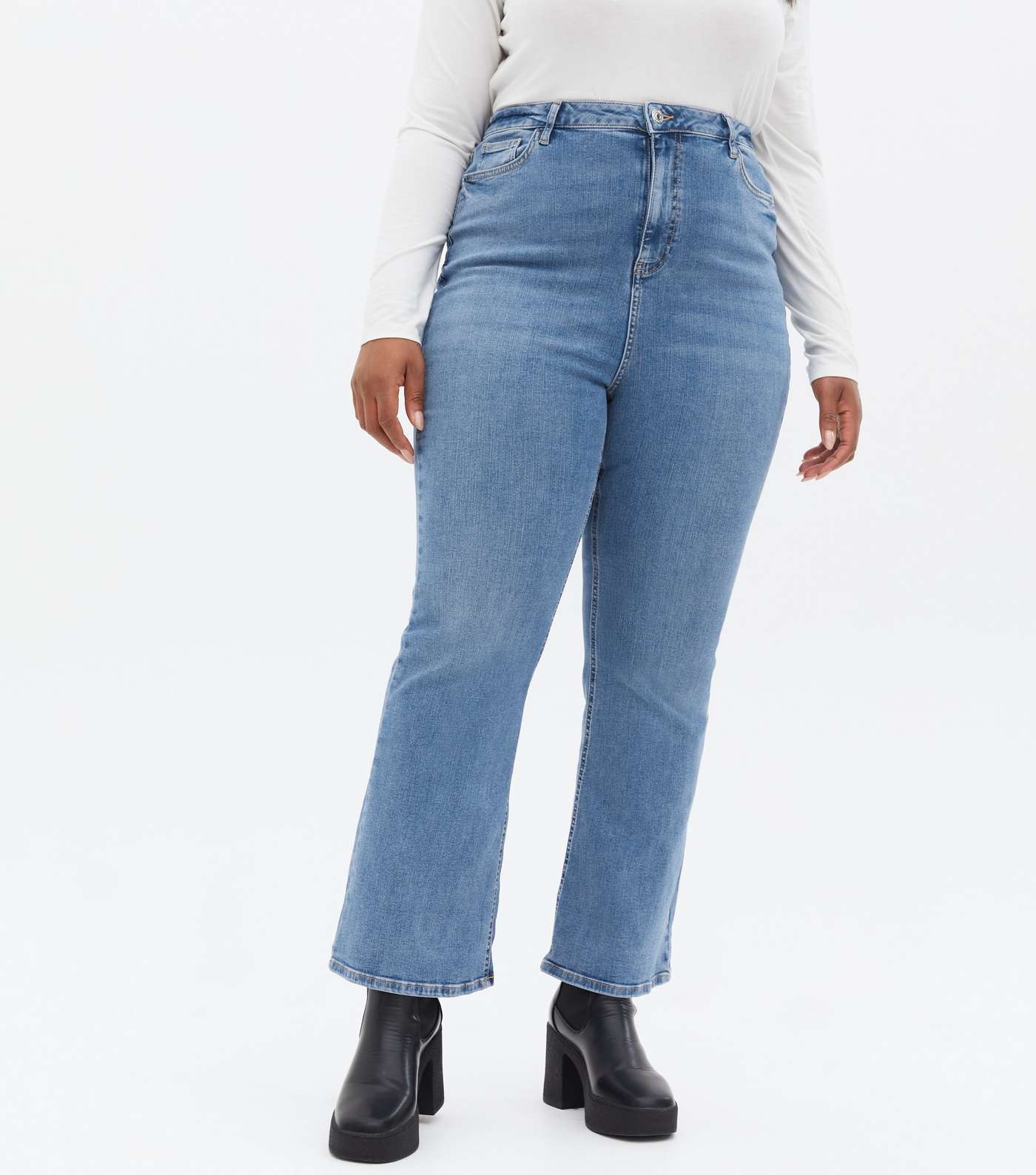 Curves Bright Blue High Waist Flared Brooke Jeans Image 2