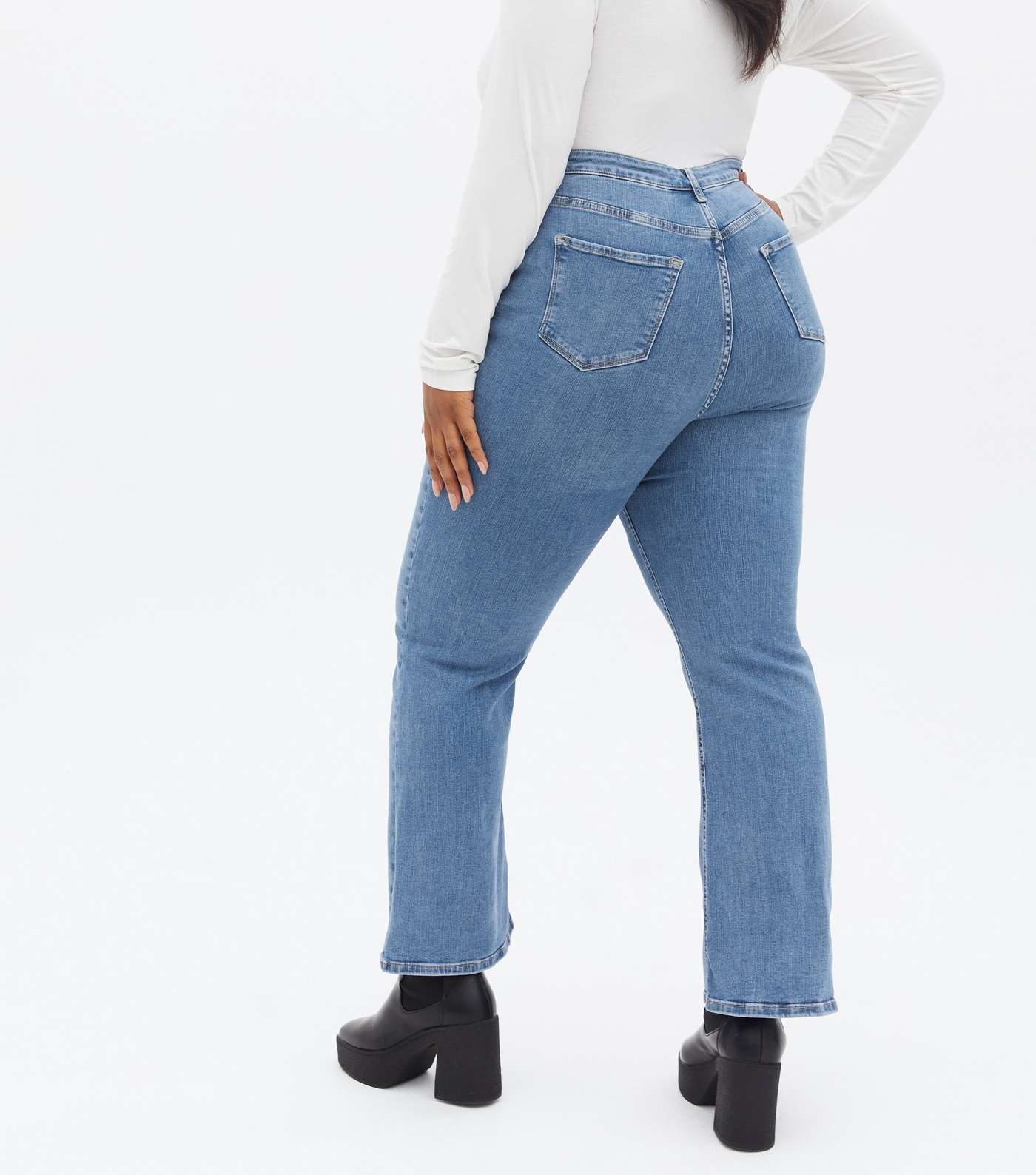 Curves Bright Blue High Waist Flared Brooke Jeans Image 4