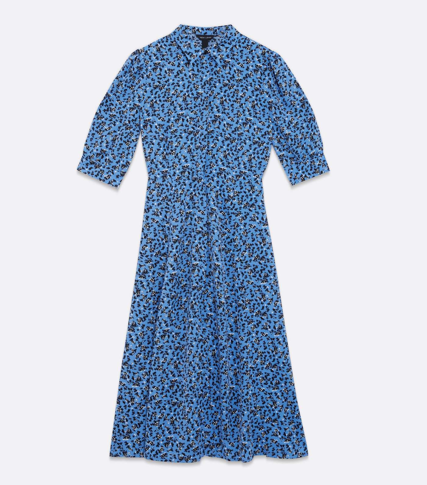 Blue Floral Long Sleeve Midi Shirt Dress Image 5