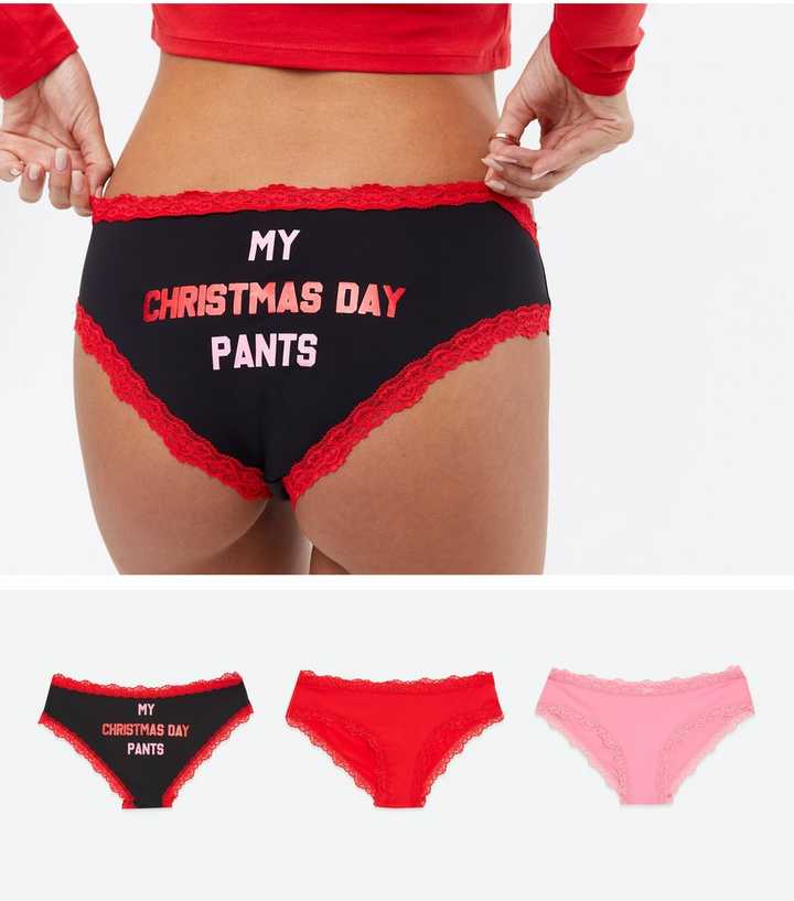 3 Pack Pink Red and Black Christmas Day Logo Short Briefs