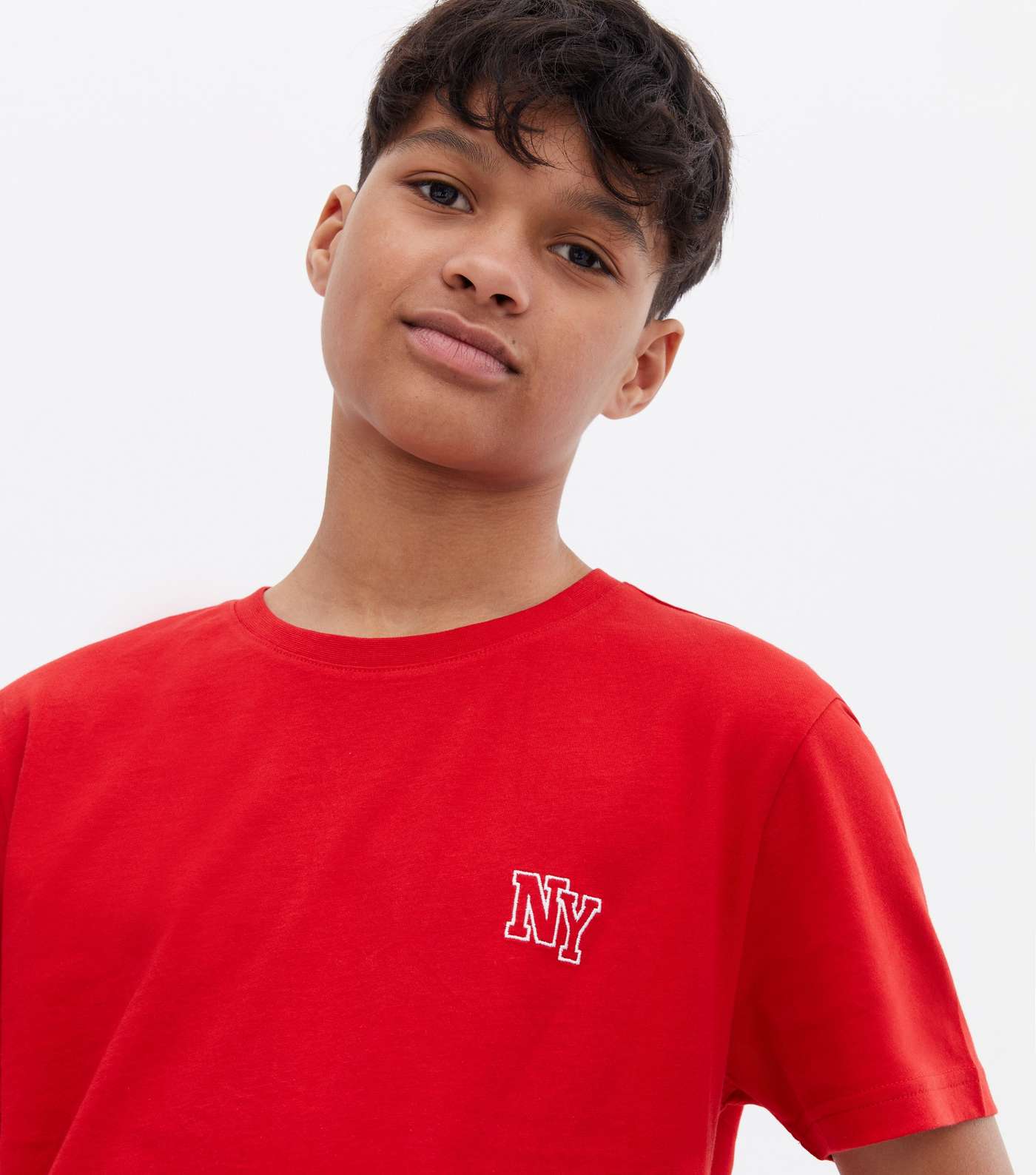 Boys Red NY Embroidered T-Shirt Image 3