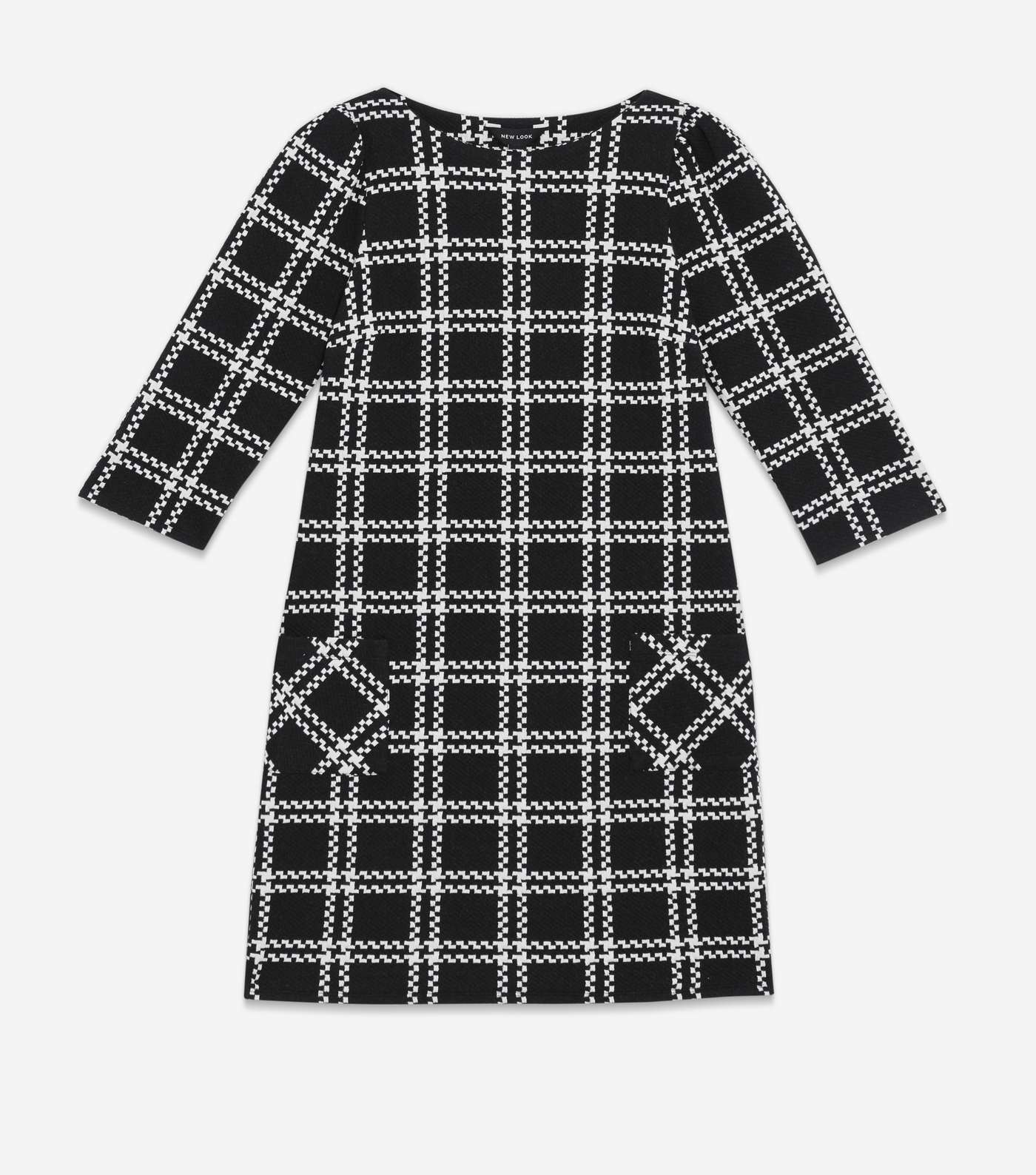 Black Jacquard Grid Check Mini Shift Dress Image 5