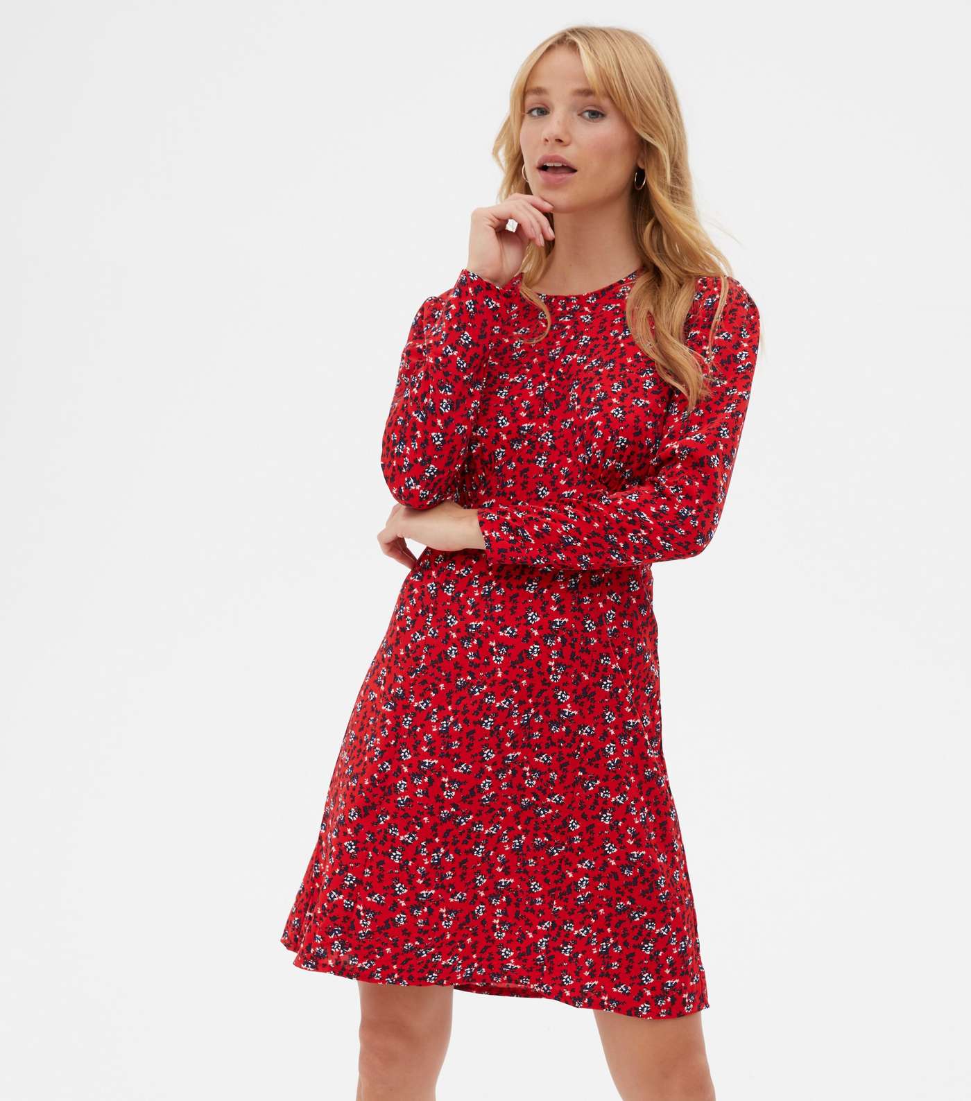 Red Floral Long Sleeve Mini Dress Image 2