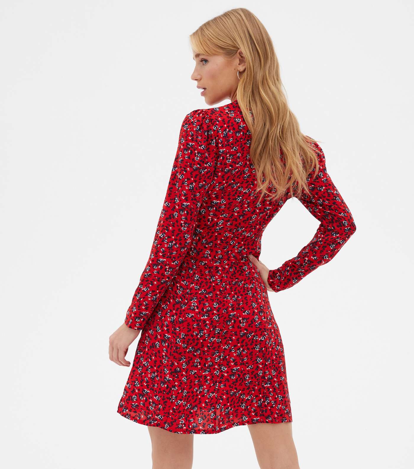 Red Floral Long Sleeve Mini Dress Image 4